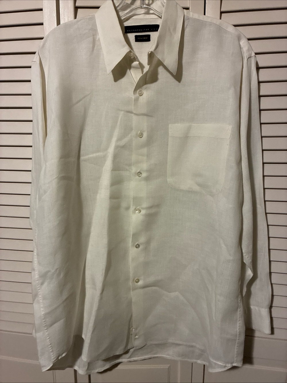 Metropolitan View - Men’s White 100% Irish Linen Long Sleeve Button Down Shirt M